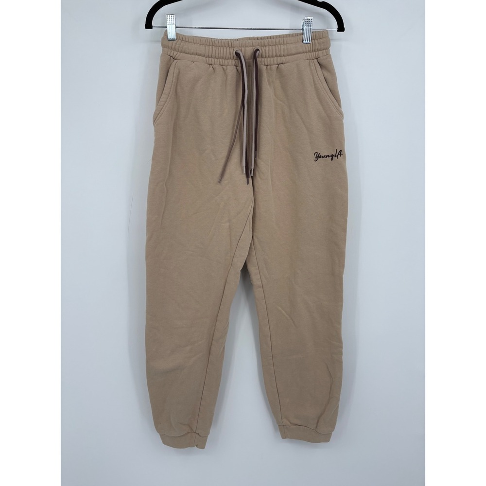 YoungLA Mens Joggers Tan Sweatpants Embroidered Logo Small Gym Loungewear